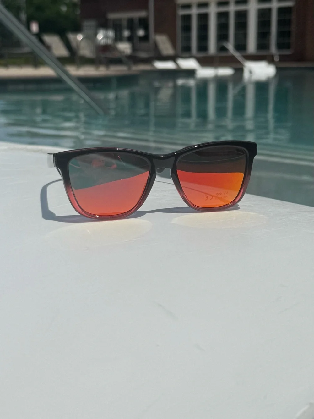 Men's Black Frame Sunglasses with Red-Orange Mirrored Lenses